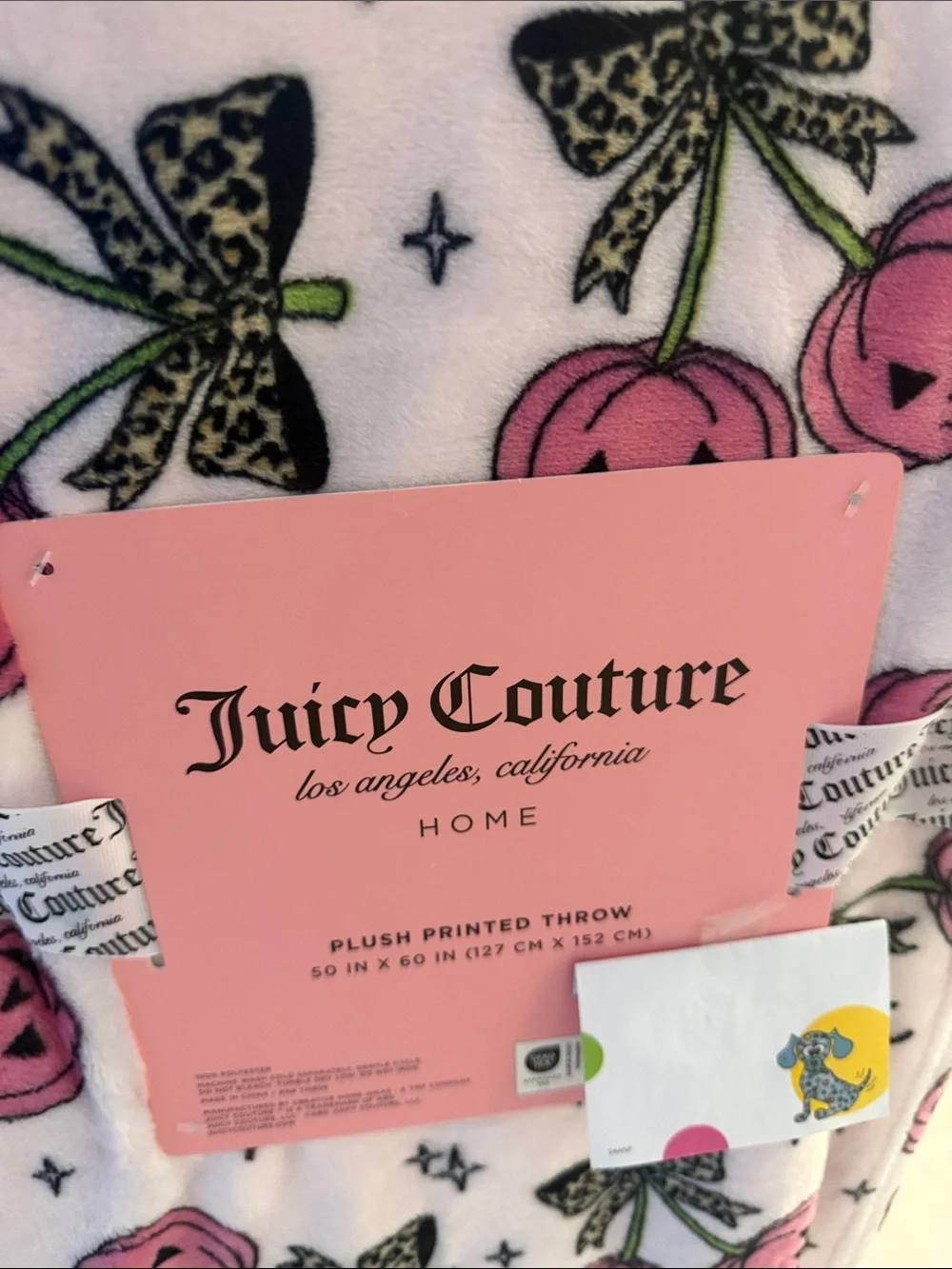 Juicy Couture Halloween Pink & Black Pumpkin Cherry Plush Throw Blsnket